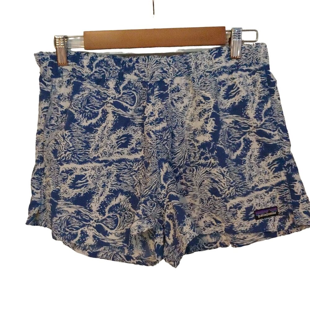 Patagonia Womens Blue and White Drawstring Shorts Medium Pockets